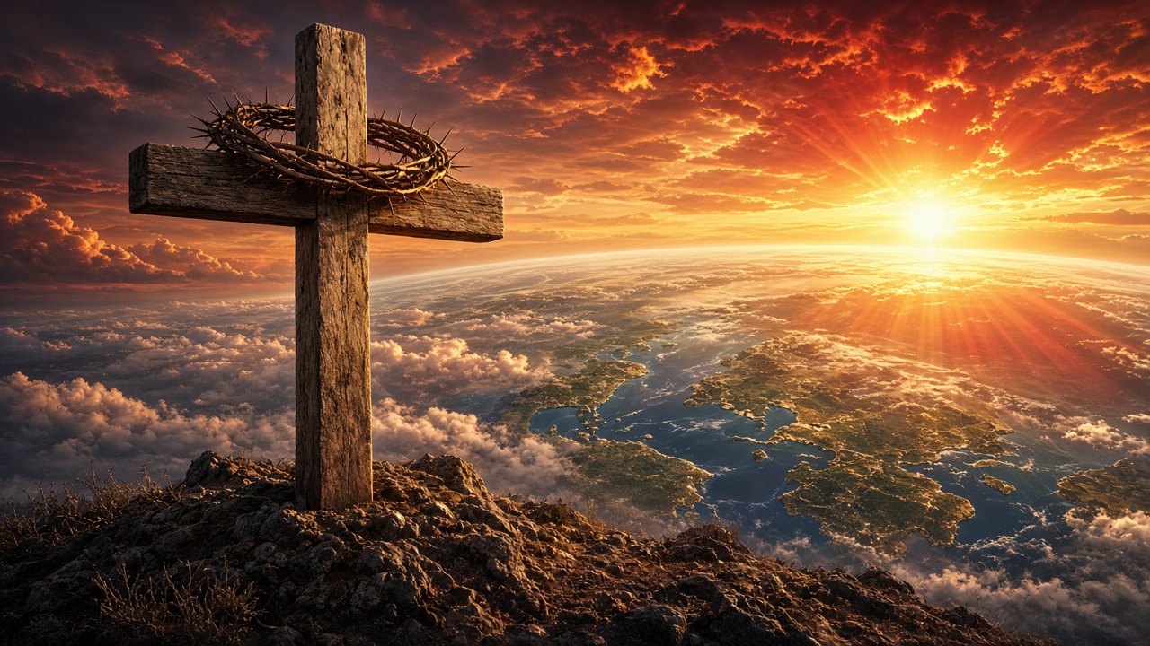 La Cruz de Cristo y la Corona de Espinas iluminando el mundo